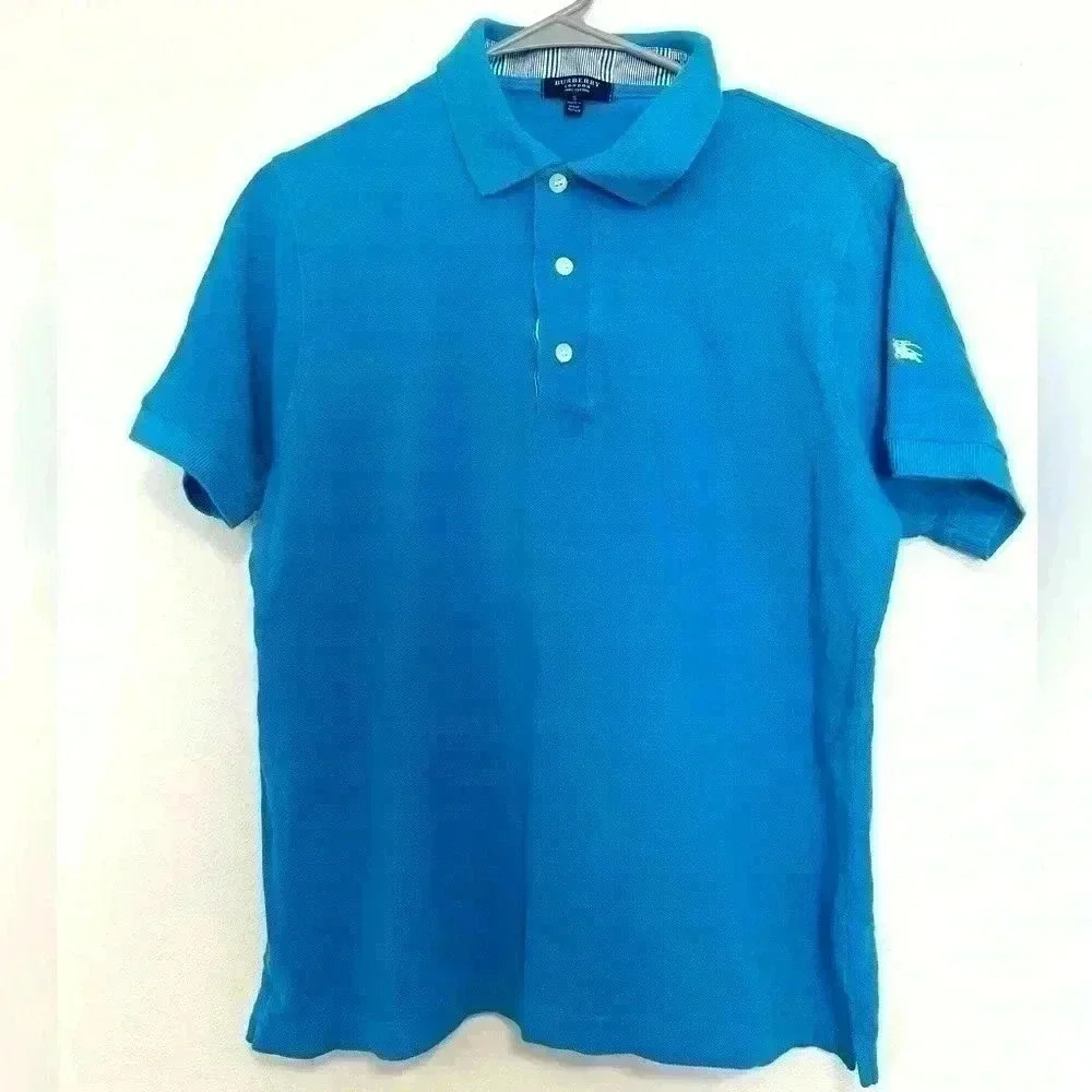 Burberry London Blue 100% Cotton Short Sleeve Polo Shirt Women's Size S